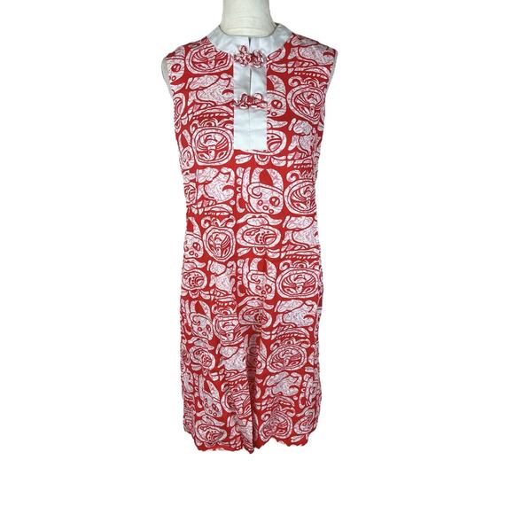 Vintage Evelyn Pearson Dress Frog Button Red White Hawaiian Vacation Size Small - Picture 2 of 9
